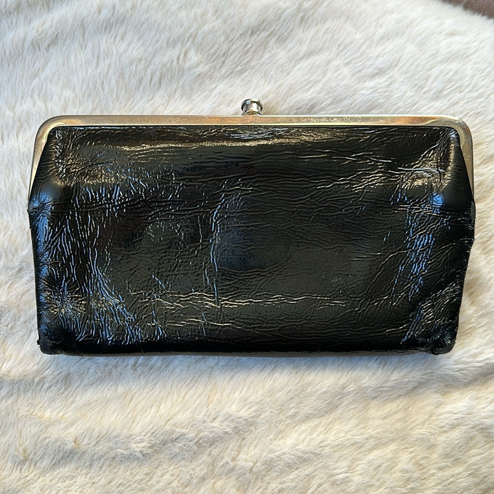 hobo black patent leather clutch